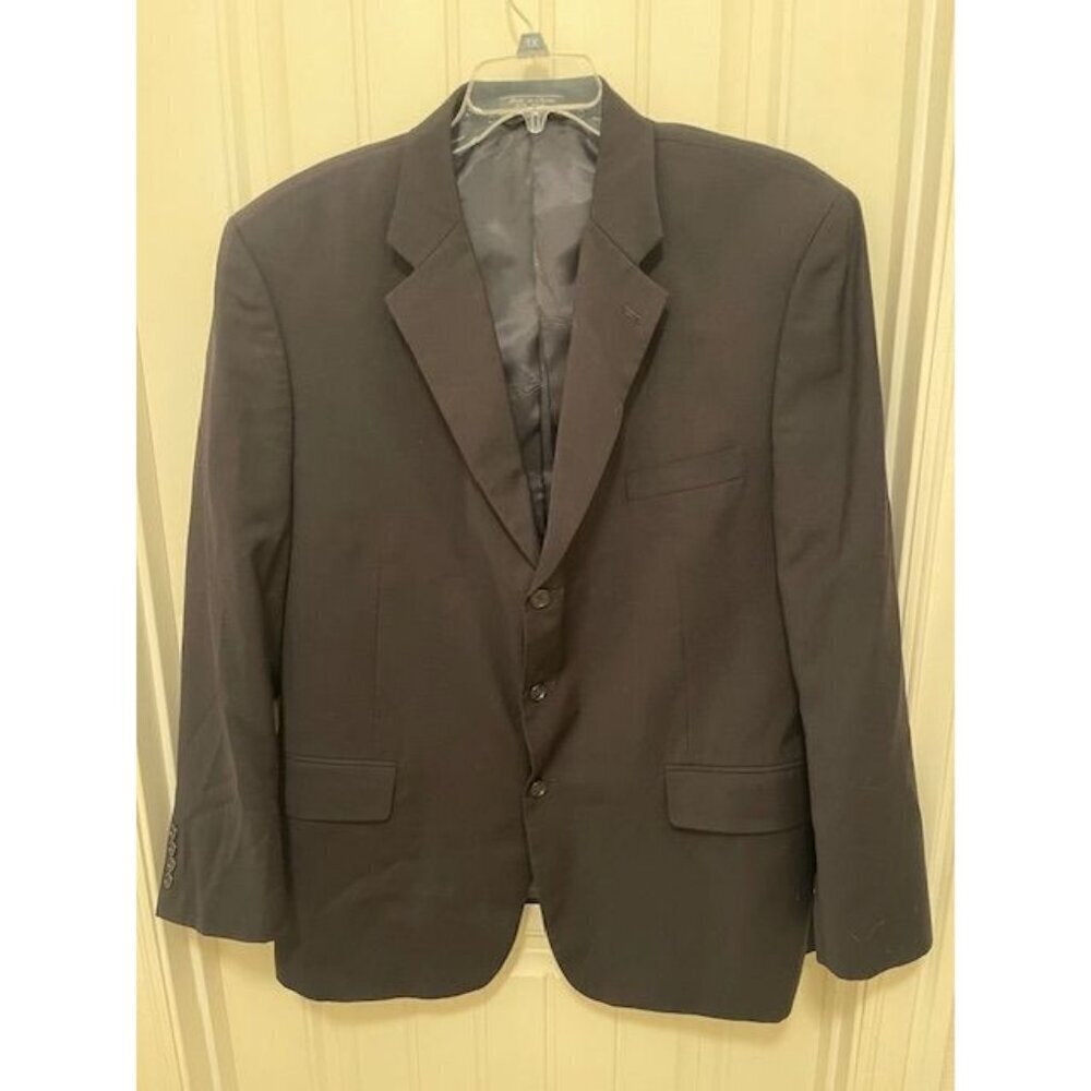 Jeffrey Banks Men's Black Pure Wool Blazer Jacket 3-Button Classic Fit Made In C